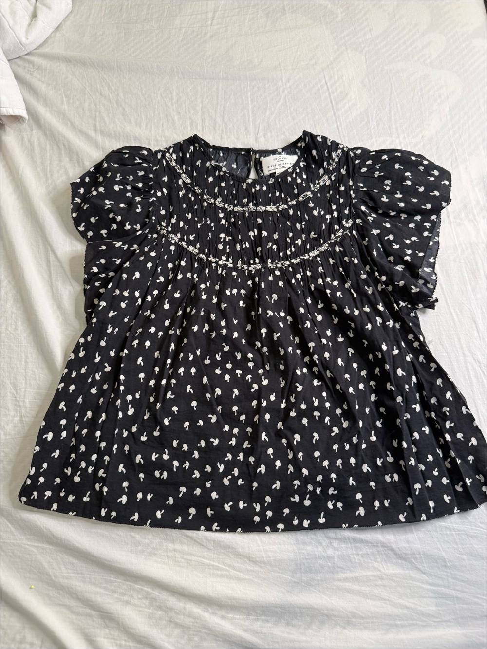 Black Puff-Sleeve Smocked Yoke Top - Brand Unknown